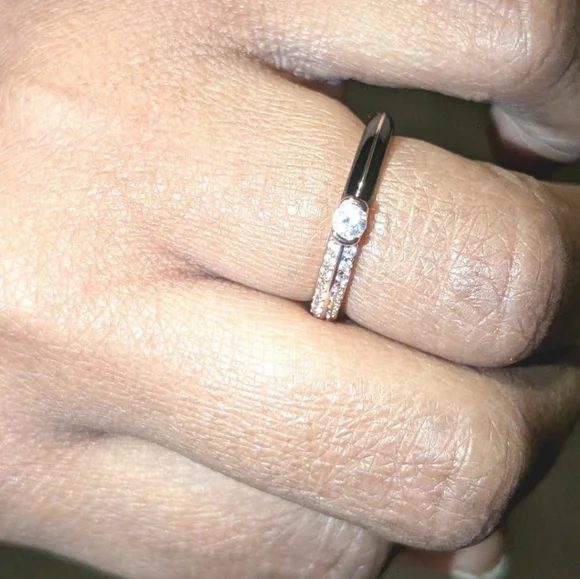 Women's 925 Sterling Silver Pavé BlackGolden Dual Cubic Zirconia Dainty Ring Sz6 - Picture 9 of 17